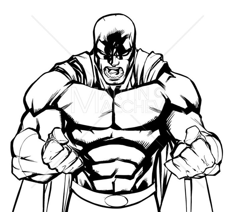 794x719 Raging Superhero Scream Vector Illustration Super Hero Etsy