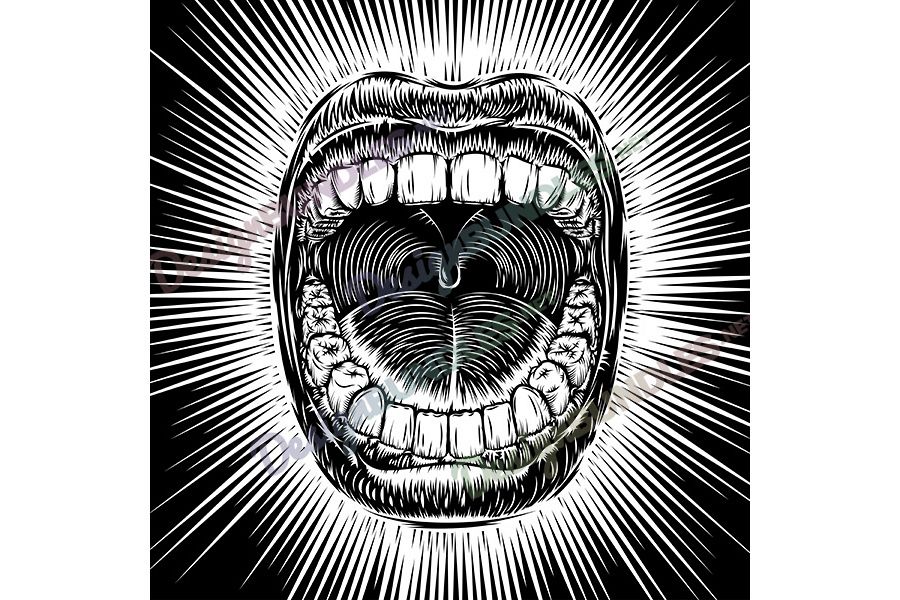 900x600 Vector Mouth Open Scream Ink Draw Vintage Tattoo Print Beam
