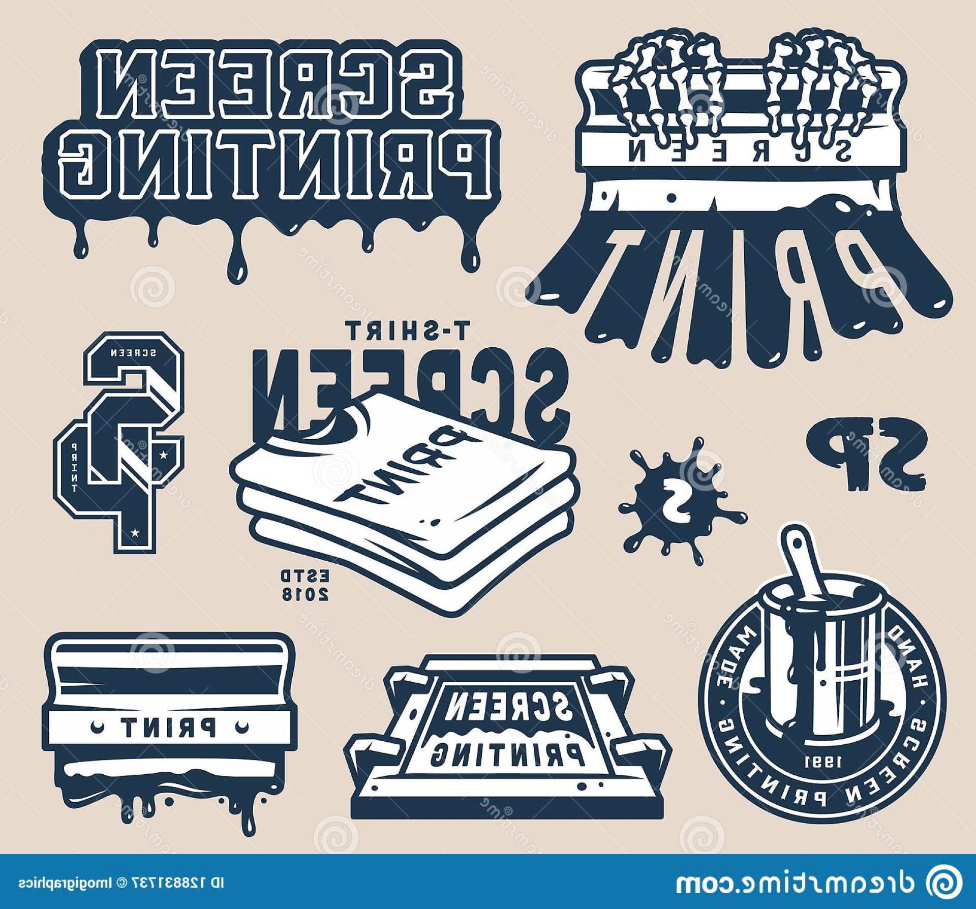 1920x1788 Vintage Light Screen Printing Elements Set Squeegee Shirts