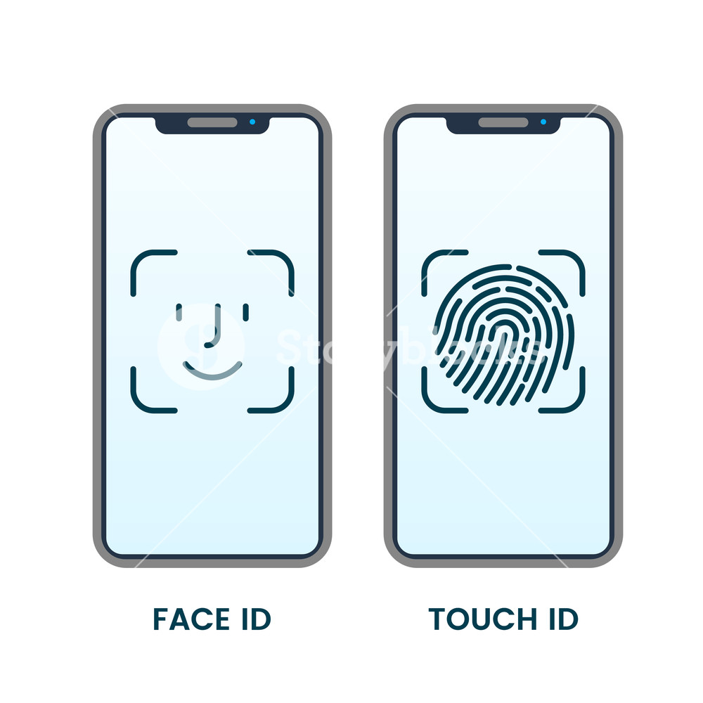 1000x1000 Face Id Or Fingerprint Detector On Smartphone Touch Screen Vector