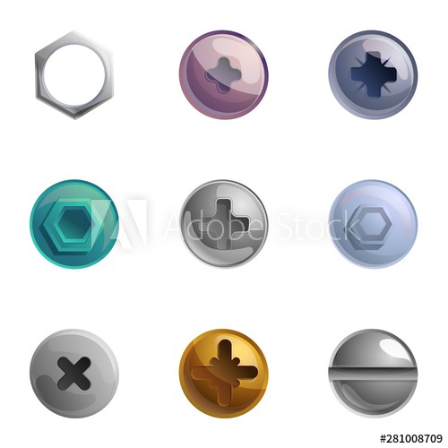500x500 Screw Head Icon Set Cartoon Set Of Screw Head Vector Icons