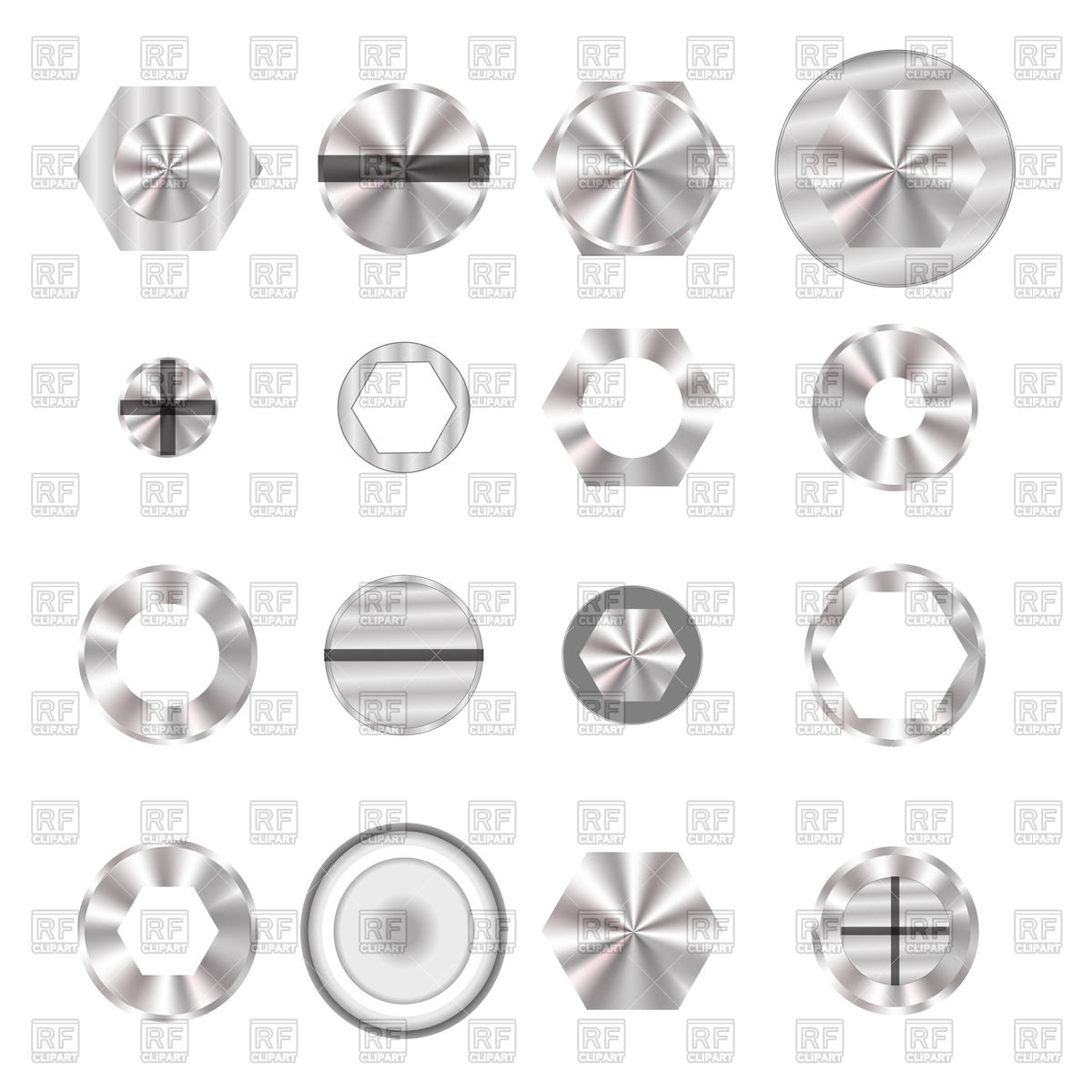 1200x1200 Set Of Screw Heads Vector Image Of Objects
