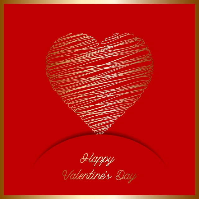 Valentine S Day Background With Gold Scribble Heart, Vector 640x640 Valentine S Day Background With Gold Scribble Heart, Vector