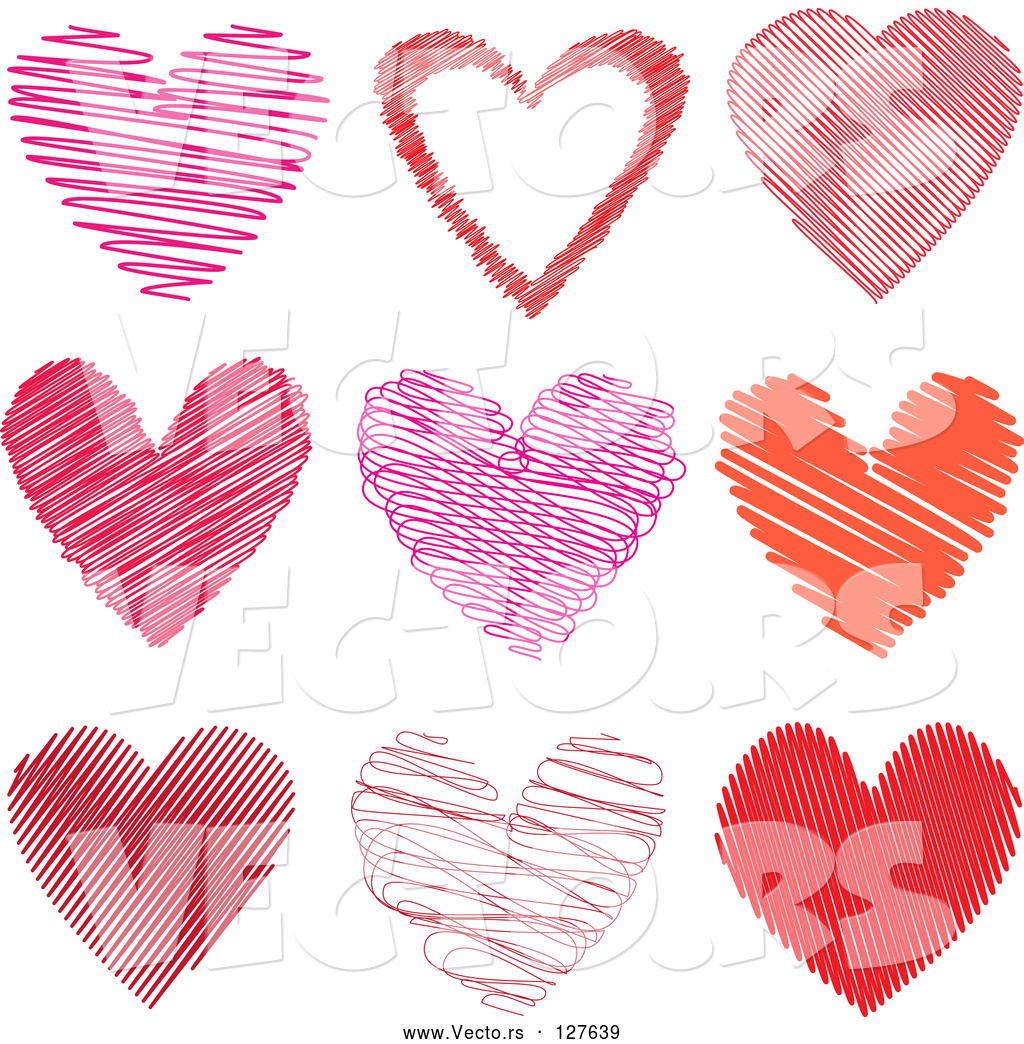 Vector Of Scribble Hearts In Pink And Red 1024x1044 Vector Of Scribble Hearts In Pink And Red