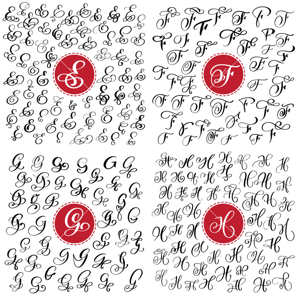1000x1000 Big Set Of Hand Drawn Vector Calligraphy Letter E, F, G, H Script