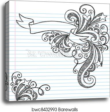 382x390 Sketchy Doodle Scroll Banner Vector, Canvas Print Barewalls