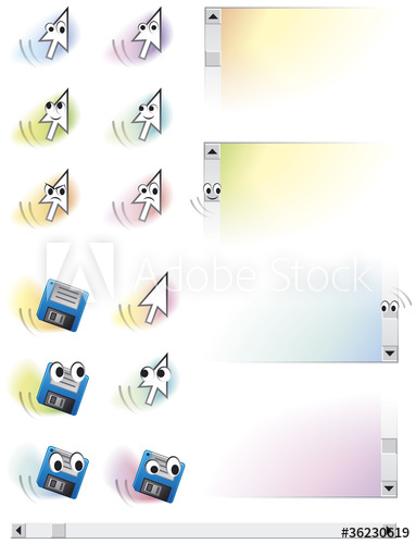 383x500 Cartoon Vector Characters Animated Arrows, Floppy And Scroll Bar