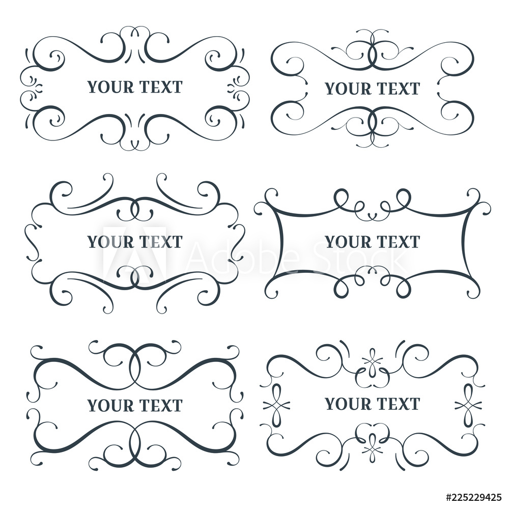 1000x1000 Photo Art Print Vector Flourish Frames Set, Scroll Border