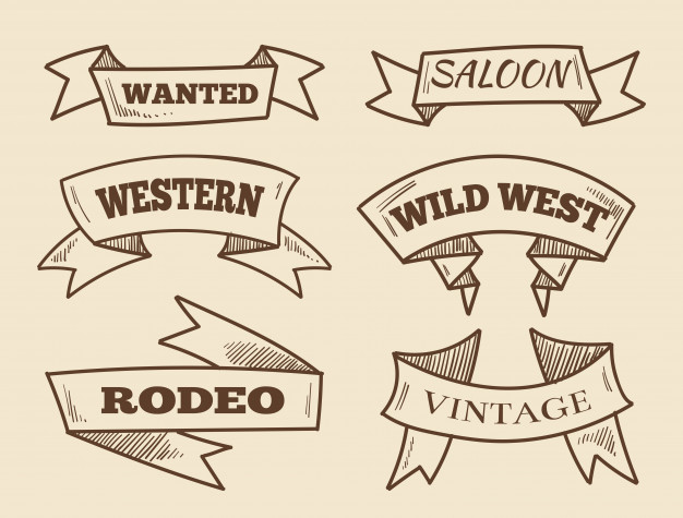626x475 Hand Drawn Western Ribbons Vintage Design Elements Retro