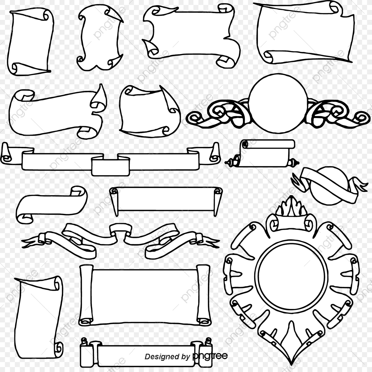 1200x1200 White Banners With Ribbon Design Vector Material, White, Scroll