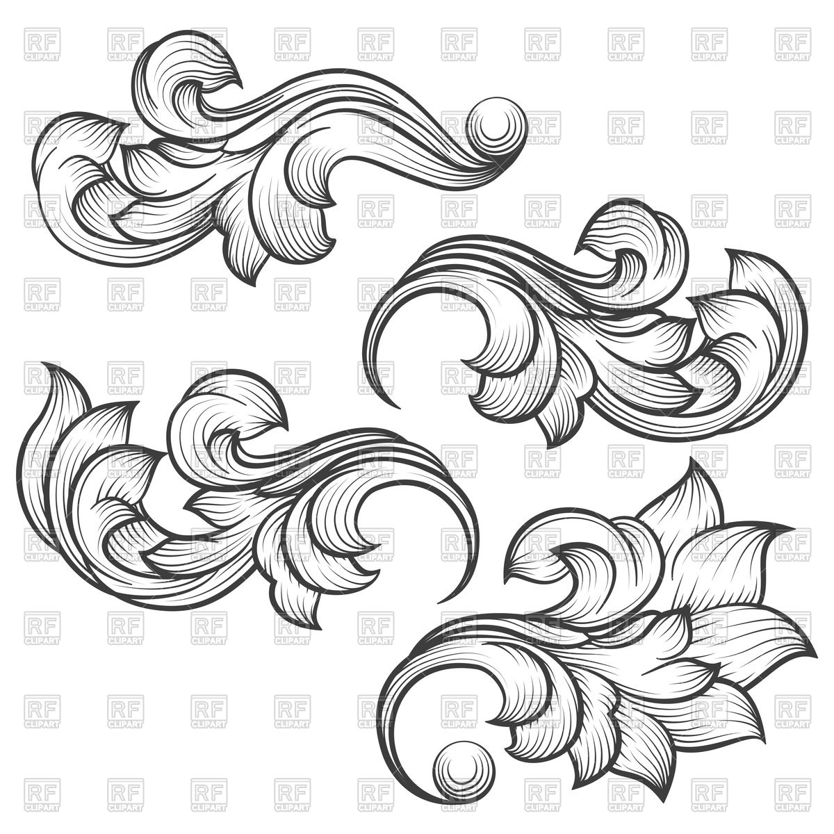1200x1200 Baroque Engraving Leaf Scroll Vector Image Of Design Elements
