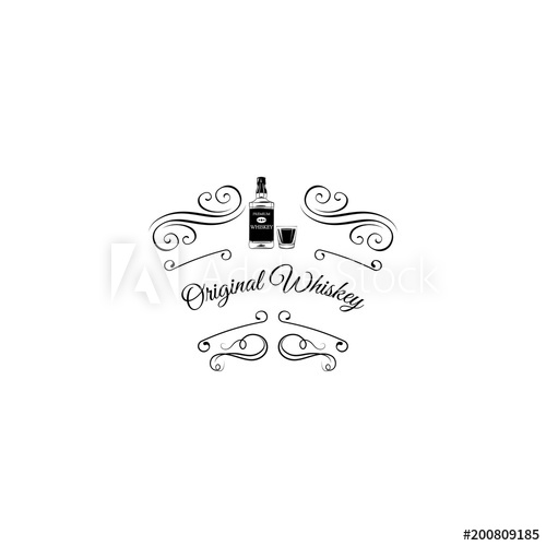 500x500 Whiskey Scotch Bottle Icon Swirls, Scroll Elements, Ornate