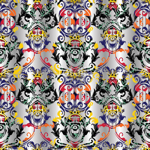 500x500 Baroque Damask Vector Seamless Pattern Floral White Background