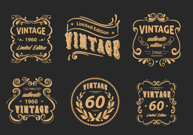 632x443 Vintage Label Floral Scrollwork Vector Pack Free Vector Download