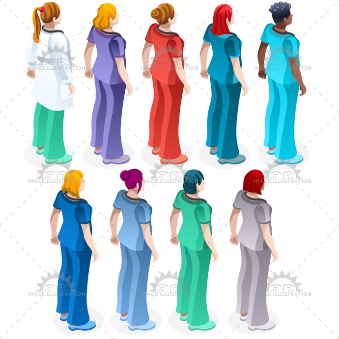 690x690 Female Nurse Scrub Uniform Vector Isometric Health Care Infograp