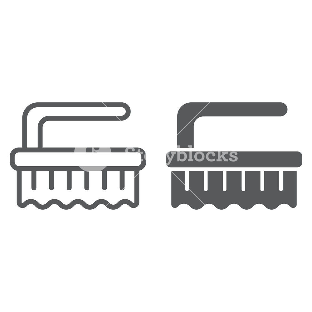 1000x1000 Brush Line And Glyph Icon, Clean And Wash, Scrub Brush Sign
