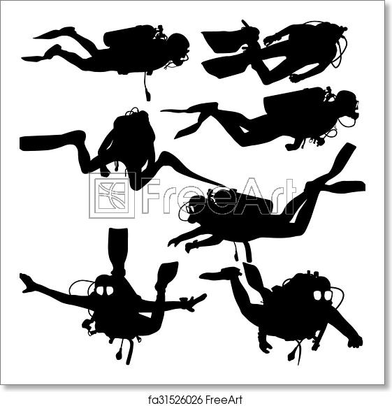 Free Art Print Of Set Black Silhouette Scuba Divers Vector 561x581 Free Art Print Of Set Black Silhouette Scuba Divers Vector