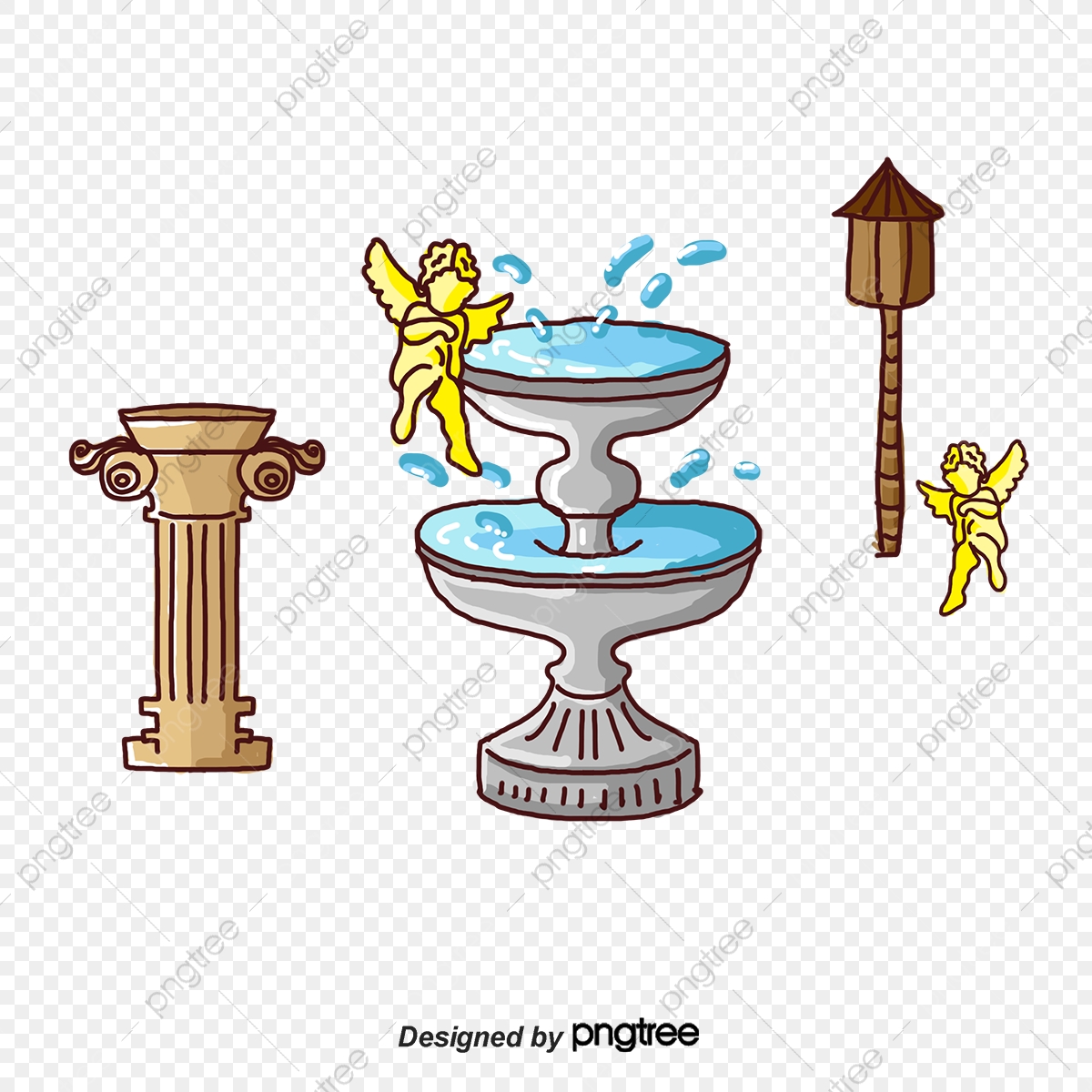 1200x1200 Vector Cartoon Fountain Sculpture, Cartoon Fountain Sculpture