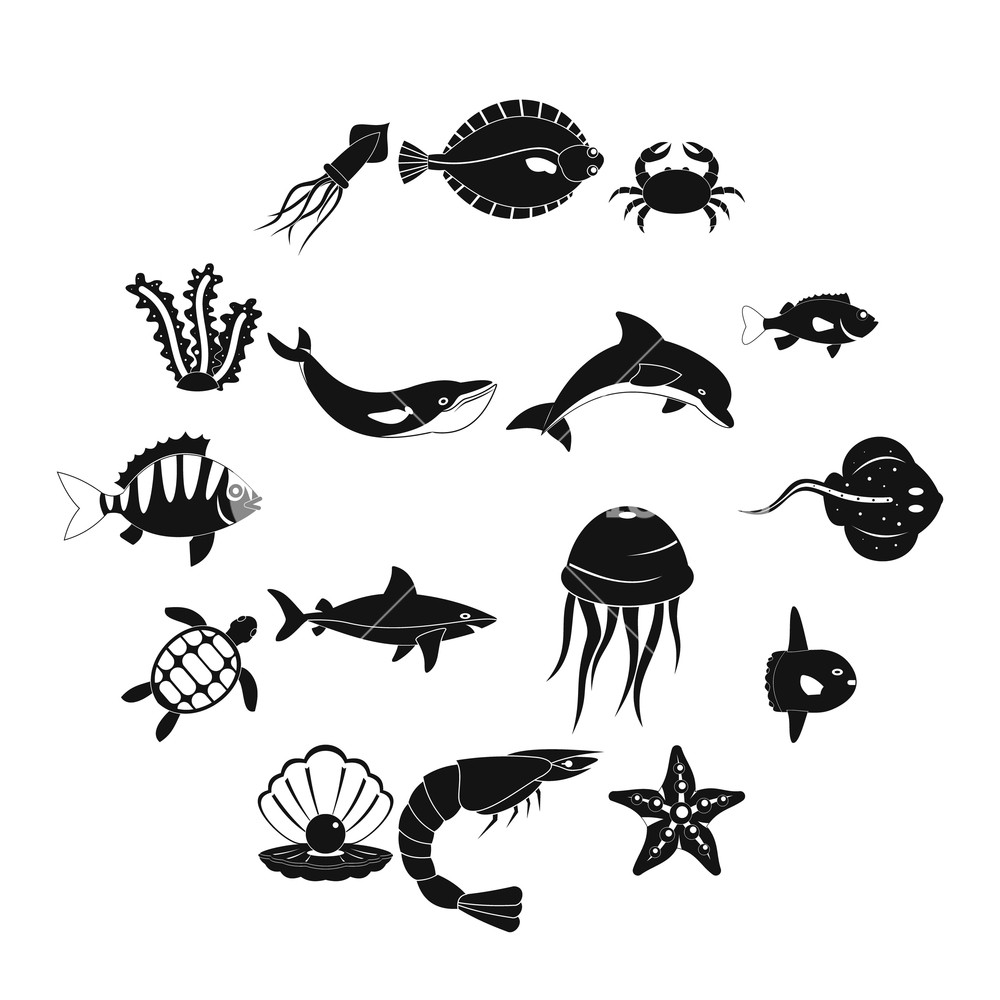 1000x1000 Sea Animals Icons Set Simple Illustration Of Sea Animals