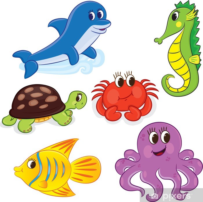 700x698 Set Of Cartoon Sea Animals Vector Illustration For Coloring