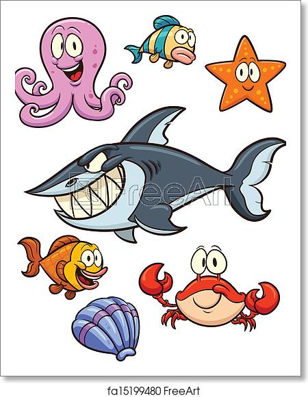 450x580 Free Art Print Of Sea Creatures Cartoon Sea Creatures Vector