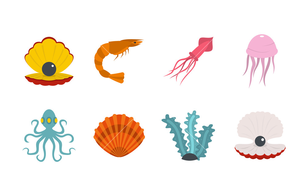 1000x636 Sea Creature Icon Set Flat Set Of Sea Creature Vector Icons