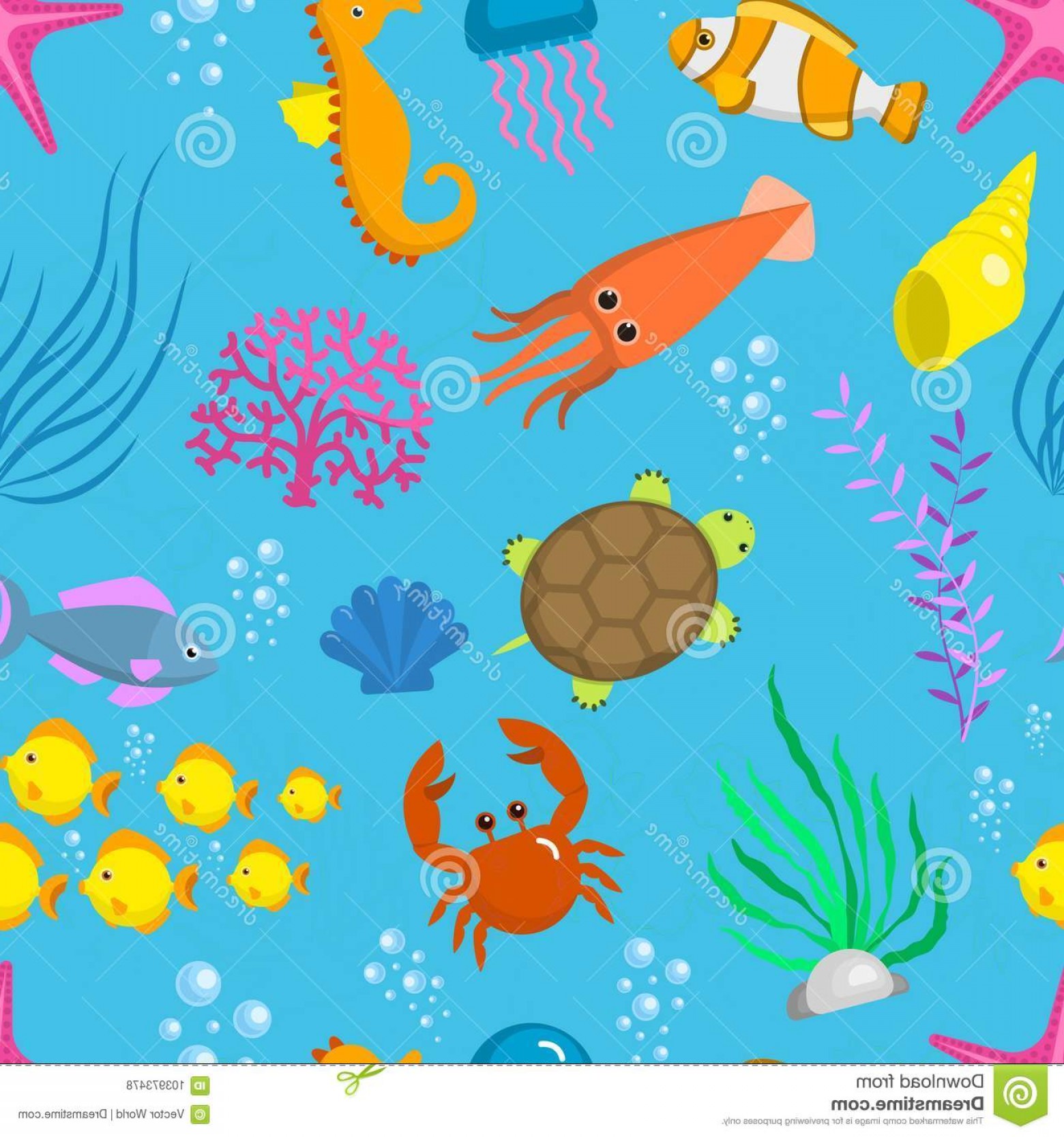 1560x1668 Set Aquatic Funny Sea Animals Vector Underwater Creatures Cartoon