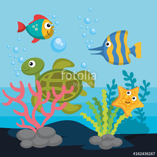 500x500 Colorful Design With Sea Creatures Vector Illustration Stock