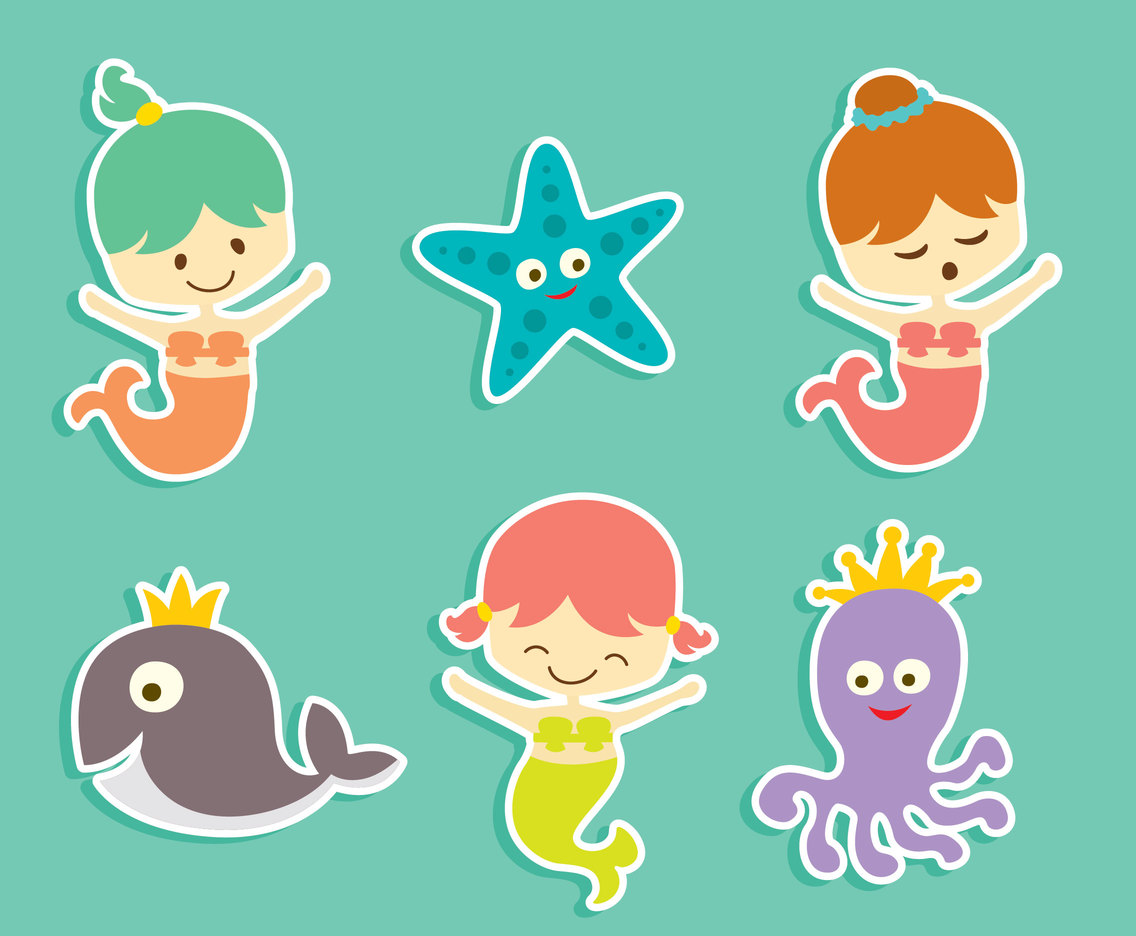 1136x936 Cute Memrmaid And Sea Creature Vector Vector Art Graphics