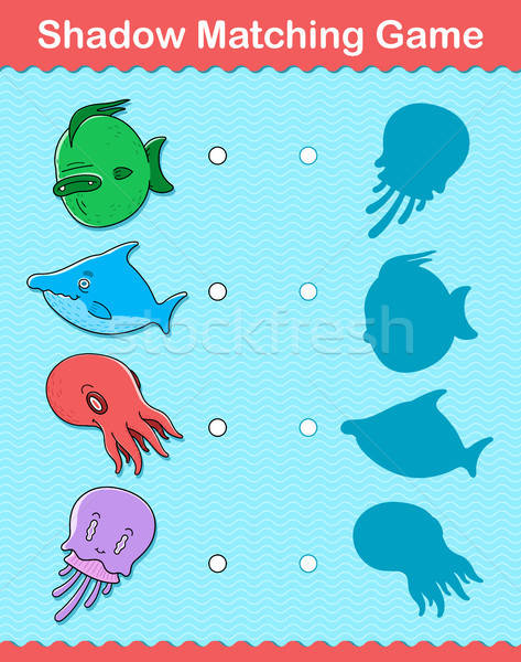 Kids Shadow Matching Puzzle Game With Sea Life Vector Illustration 473x600 Kids Shadow Matching Puzzle Game With Sea Life Vector Illustration