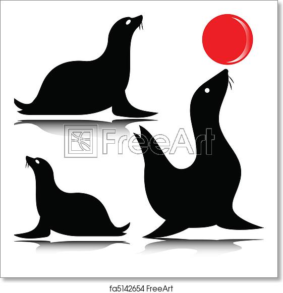 561x581 Free Art Print Of Sea Lion Vector Silhouettes Freeart