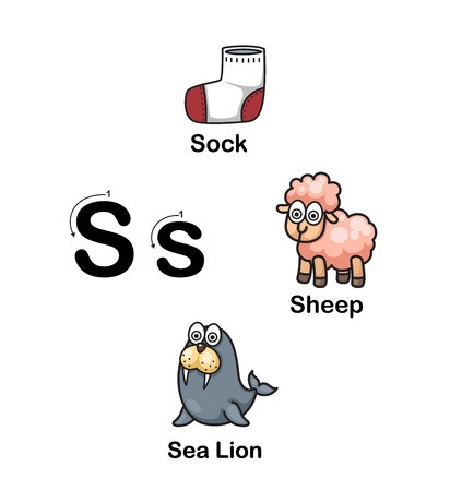 412x450 Alphabet Letter S Socks,sheep,sea Lion Vector Illustration