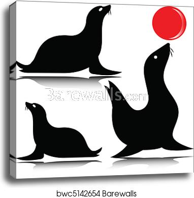 382x390 Sea Lion Vector Silhouettes, Canvas Print Barewalls Posters