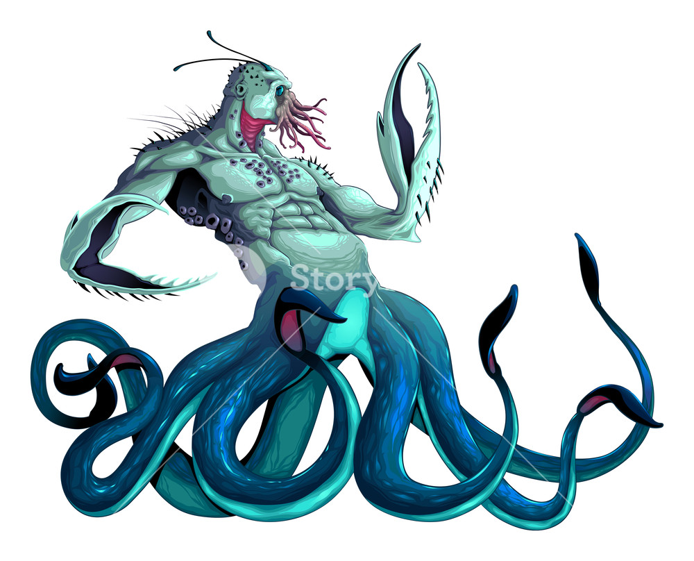 1000x808 Sea Monster With Tentacles And Claws Vector Isolated Character