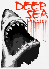 190x271 Shark Predator Deep Sea Monster Vector Cartoon Art Men's Premium T