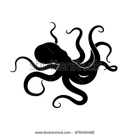 450x470 Silhouette Of Giant Octopus On A White Background Sea Monster