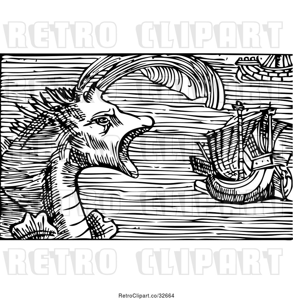 1024x1044 Vector Clip Art Of Retro Sea Monster Inundating A Ship