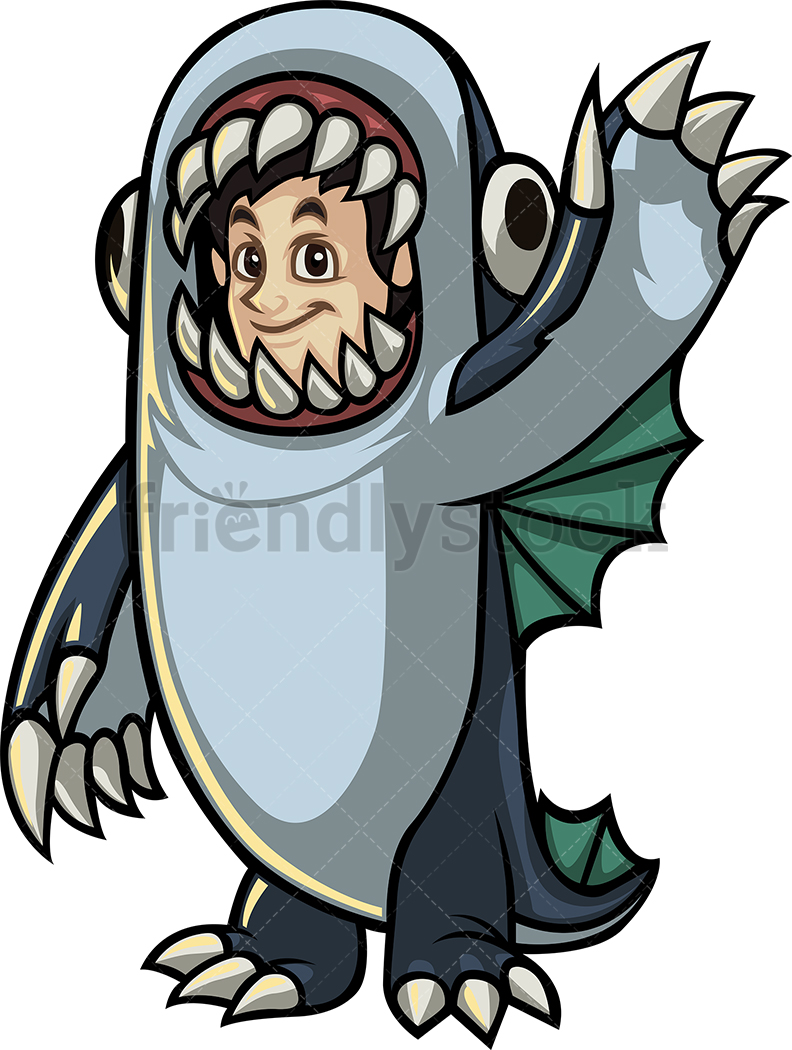 792x1050 Man In Sea Monster Halloween Costume Cartoon Clipart Vector