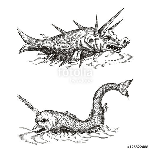 500x500 Mythological Vintage Sea Monster Fragment Of Old Pirate Map