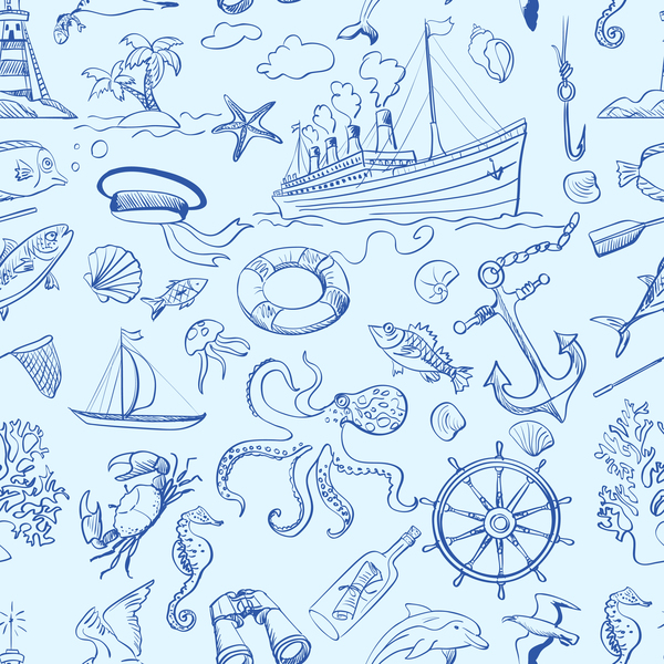 Sea Elements Seamless Pattern Vector Free Download 600x600 Sea Elements Seamless Pattern Vector Free Download
