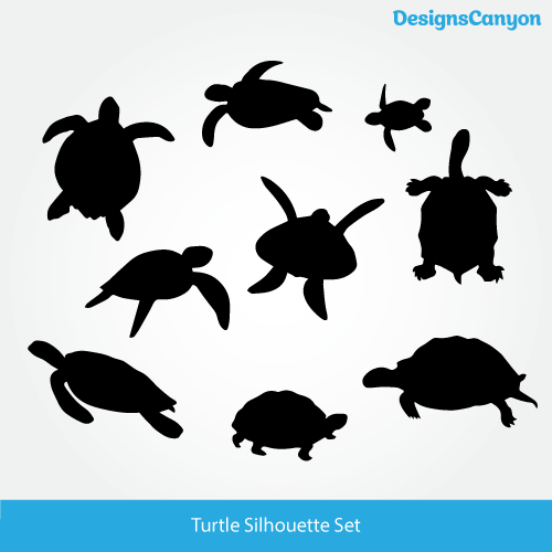500x500 Turtle Silhouette Set Free Vector