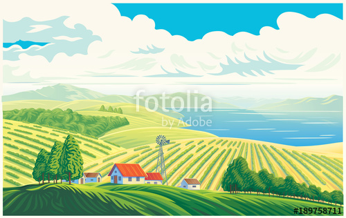 500x316 Rural Landscape With A Beautiful View Of Distant Fields And Lake