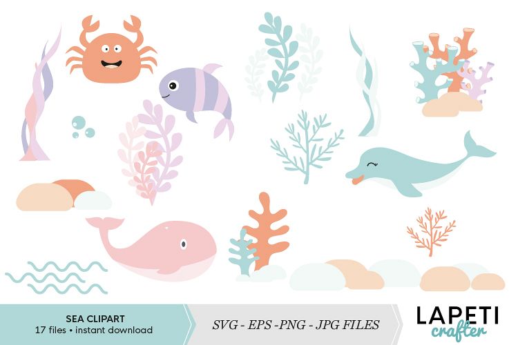 750x500 Under The Sea Vector Graphics, Ocean Creatures Clipart Set