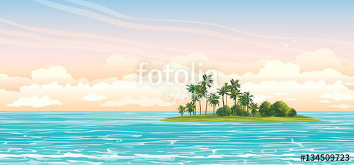 500x233 Coconat Island In The Sea Vector Seascape Stock Image