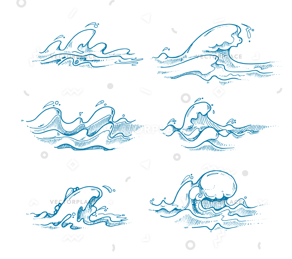 Vintage Sea Waves Set Hand Drawn Vector Illustration 1000x889 Vintage Sea Waves Set Hand Drawn Vector Illustration