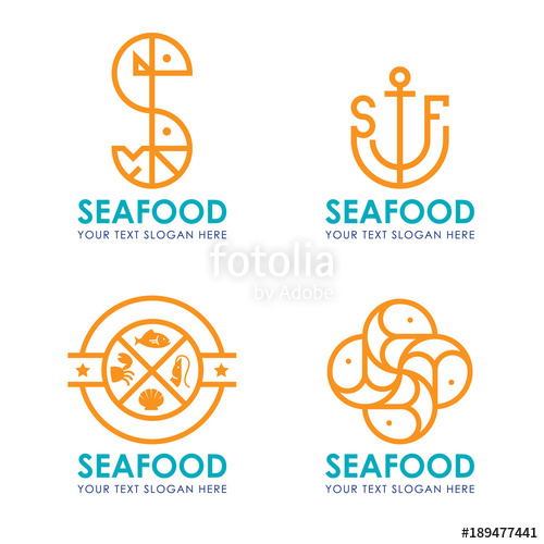 500x500 Seafood Logo With Orange Border Line Modern Style Vector Design