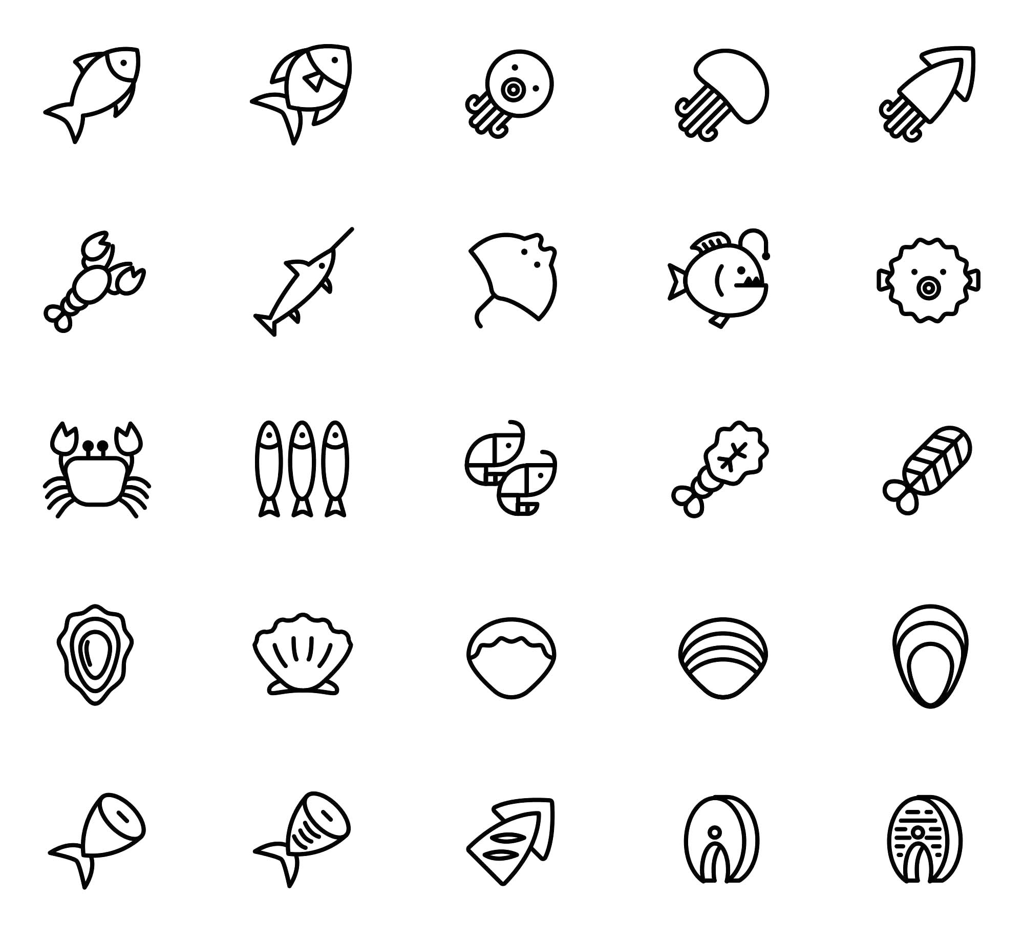 Free Line Seafood Icons 2000x1833 Free Line Seafood Icons