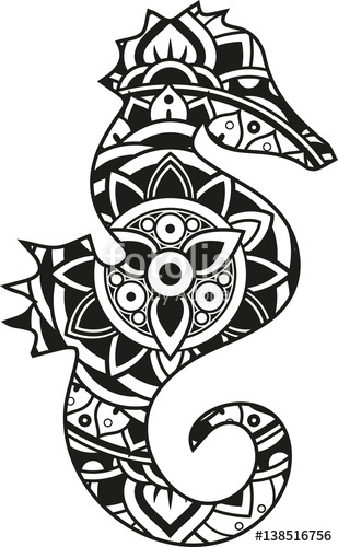 309x500 Vector Illustration Of A Mandala Seahorse Silhouette Stock Image