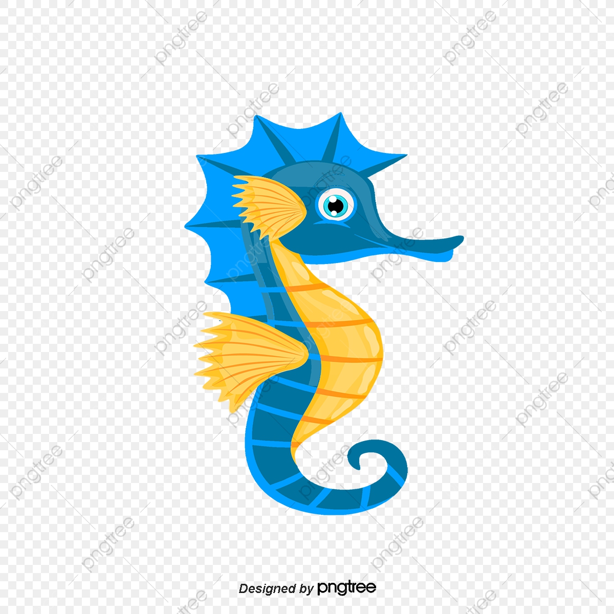 1200x1200 Blue Cartoon Seahorse, Vector Png, A Hippocampus, Cartoon Seahorse