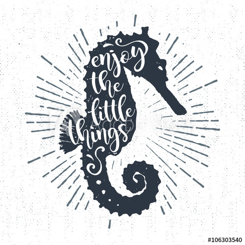 500x500 Hand Drawn Textured Vintage Label, Retro Badge With Seahorse